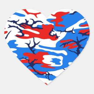 Sticker Cœur Camo rouge blanc et bleu