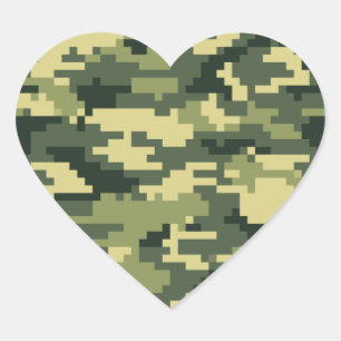 Sticker Cœur Camouflage numérique en bois à 8 bits / Camo