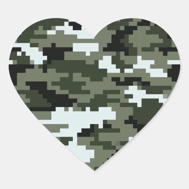 Sticker Cœur Camouflage urbain numérique à 8 bits / Camo (Devant)