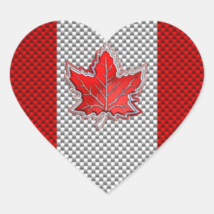 Sticker Cœur Canadian Red Maple Leaf in Carbon Fiber looks