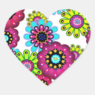 Sticker Cœur Caricature amusante Abstraite fleurs fleuris enfan
