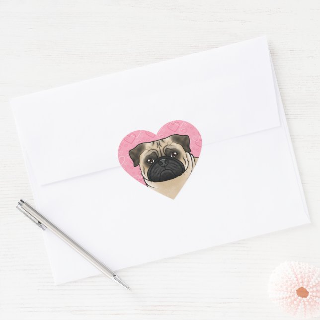 Sticker Cœur Carlin Faun Tête De Chien Gros Plan Sur Coeurs D'A (Enveloppe)