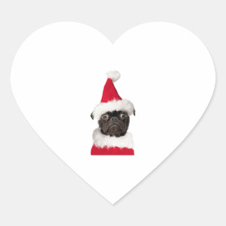 Sticker Cœur Carlin noir mignon à Noël Santa Hat