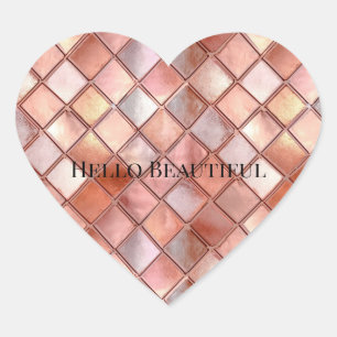 Sticker Cœur Carreaux en or Rose chic