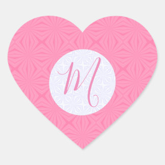 Sticker Cœur Carrés ondulés rose clair avec initiale personnali