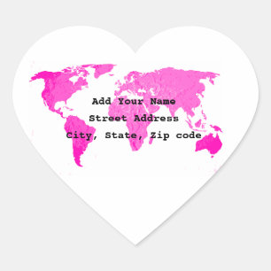 Sticker Cœur Carte du monde Abstrait Rose Violet Blanc Art Voya