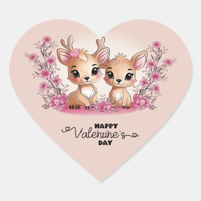Sticker Cœur Cartoon mignon Bambi Les amoureux Coeur Saint-Vale (Devant)
