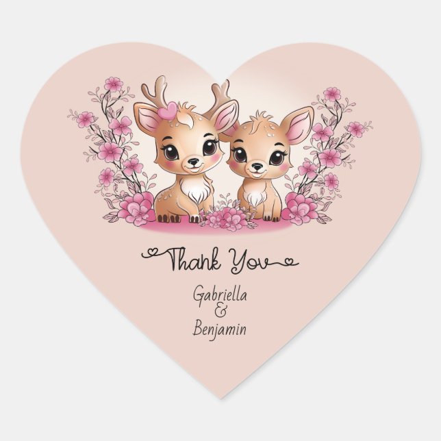 Sticker Cœur Cartoon mignon Bambi Love Valentine's Day Merci (Devant)