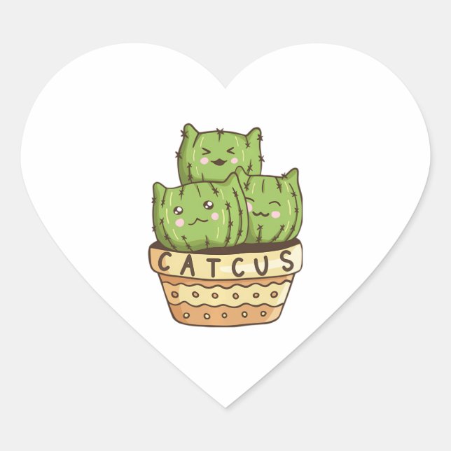 Sticker Cœur Catcus Funny Chat Cactus Chats Cactus Cactus Succu (Devant)