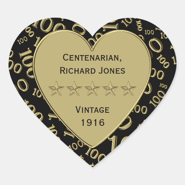 Sticker Cœur Centenaire 100e anniversaire Thème noir et or (Devant)