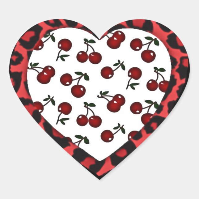 Sticker Cœur Cerises RAB Empreinte de léopard Heart Rockabilly (Devant)