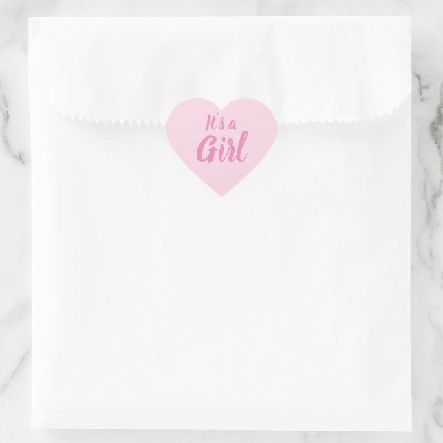 Sticker Cœur C'est une fille, baby shower rose clair, révélatio (Sac)