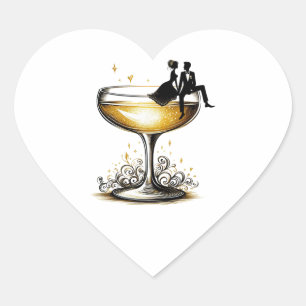 Sticker Cœur Champagne Couple