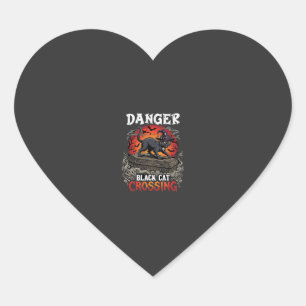 Sticker Cœur Chapeau de sorcière de Halloween Danger Black Cat