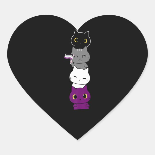 Sticker Cœur Chat Aexo Pride Cute Ace Drapeau Animal Animaux Am (Devant)