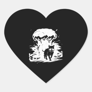 Sticker Cœur Chat Badass avec lunettes de soleil marchant loin 