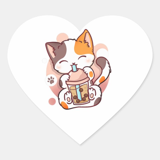 Sticker Cœur Chat Boba Tea Bubble Tea Anime Kawaii Neko pour fi (Devant)