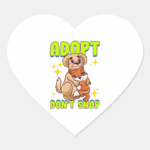 Sticker Cœur Chat Chien mignon Adopter Ne pas Acheter