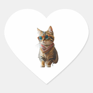 Sticker Cœur Chat Cool mignon
