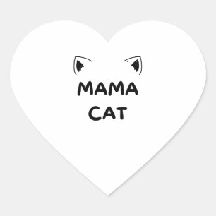 Sticker Cœur Chat de Mam en noir blanc illustré