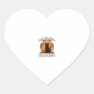 Sticker Cœur Chat d'Halloween Mignon Design de Gravure Vintage_