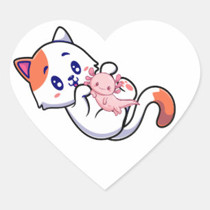 Sticker Cœur Chat et Axolotl Kawaii Neko Anime