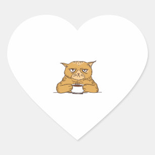 Sticker Cœur Chat Grumpy Avec Café