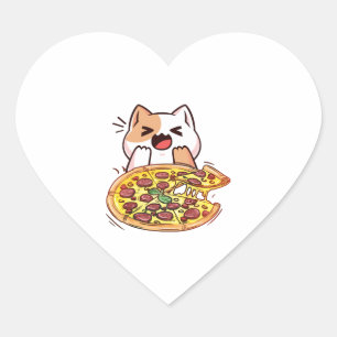 Sticker Cœur Chat Manger Une Pizza