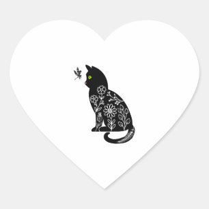 Sticker Cœur Chat noir aux yeux verts
