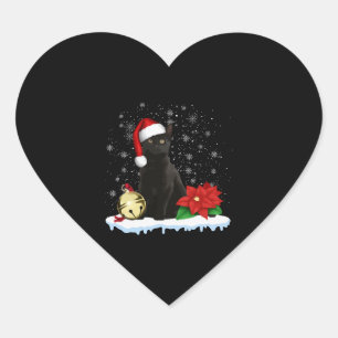 Sticker Cœur Chat Noir Avec Un Chapeau De Noël Costume Chat De