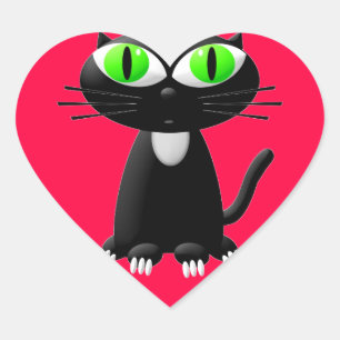 Sticker Cœur Chat noir dans le coeur rouge