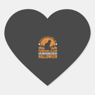 Sticker Cœur Chat noir d'Halloween Citrouille Lune Design_1