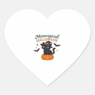 Sticker Cœur Chat noir mignon avec yeux verts brillants sur Cit