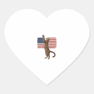 Sticker Cœur Chat patriotique Drapeau américain Design vectorie
