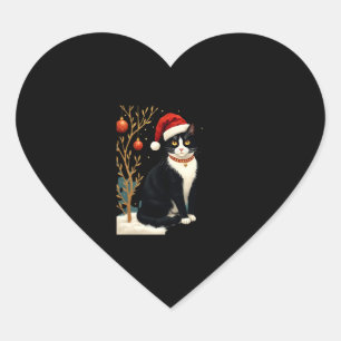 Sticker Cœur Chat Tuxedo Cottagecore Drôle Noël Esthétique Sant