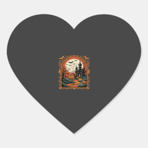 Sticker Cœur Château Hanté Halloween Citrouille Lune Art Vector