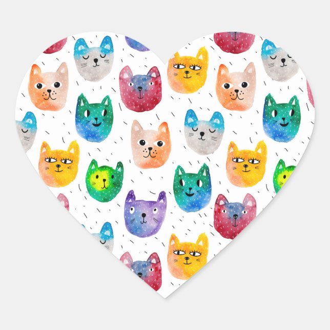 Sticker Cœur Chats aquarelles et amis (Devant)