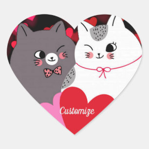 Sticker Cœur Chats d'amour personnalisés