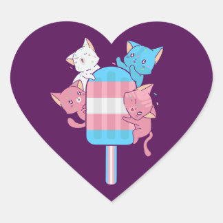 Sticker Cœur Chats du drapeau transgenre et une glace à l'eau