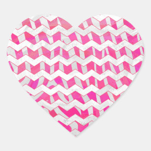 Sticker Cœur Chaud rose et blanc Chevron Zebra