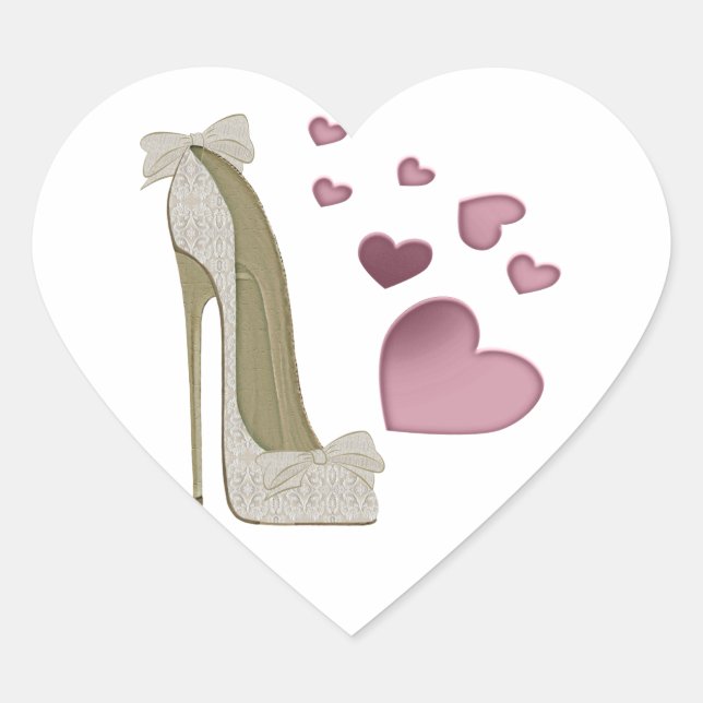 Sticker Cœur Chaussure Stiletto et Coeurs Rose Art (Devant)