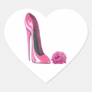 Sticker Cœur Chaussure Stiletto Rose et Rose Art