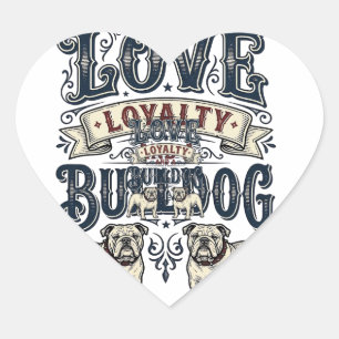 Sticker Cœur Chemise d'amour Bulldog Gravure vintage Citation d