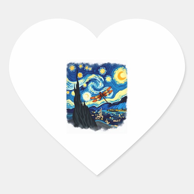 Sticker Cœur Chemise Dragonfly artistique Van Gogh Starry Night (Devant)