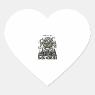 Sticker Cœur Chemise Monstre de Smog Gravure Vintage Éco Averti