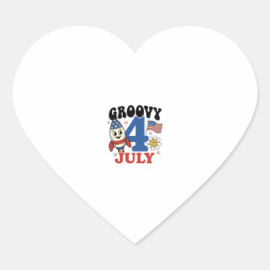 Sticker Cœur Chemise patriotique de fusée Groovy 4 juillet Desi