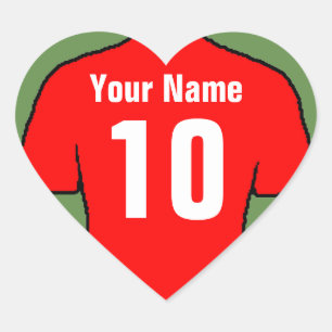 Sticker Cœur Chemise Sport Rouge - Choisissez le nom et le numé