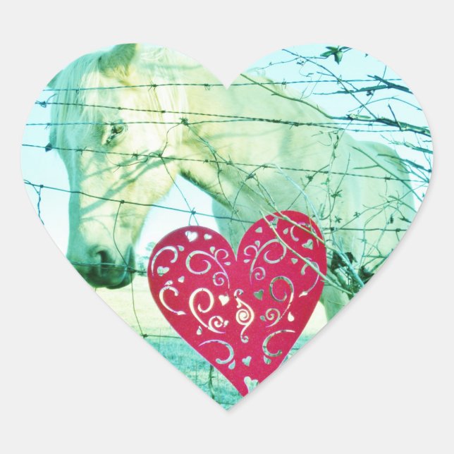 Sticker Cœur Cheval Blanc Coeur Rouge Saint Valentin (Devant)