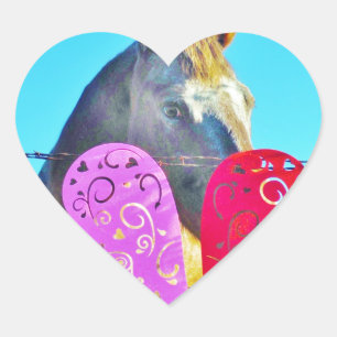 Sticker Cœur Cheval blanc et Brown Valentine Coeurs