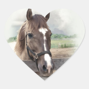 Sticker Cœur Cheval Brown avec Bridle